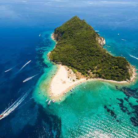 Aerial view of Marathonisi Island in Zakynthos (Zante) island, i