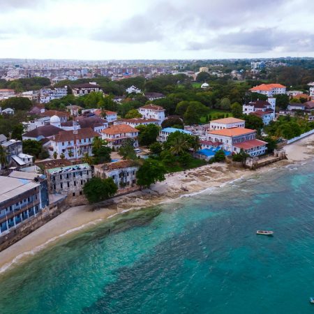 View of the tropical island of Zanzibar, featuring a serene bay